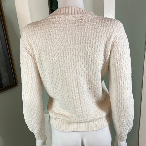 Vintage 80s Cream white Sweater Roses Floral Acrylic Women xs/s 1980s - Picture 8 of 9